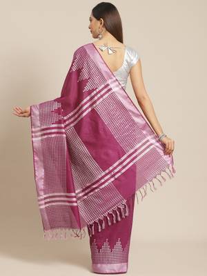 Purple Colored Art Silk Handloom Saree with an unstitched Blouse Piece 2