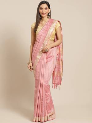 Pink Colored Dobby Handloom Saree with an unstitched Blouse Piece 1