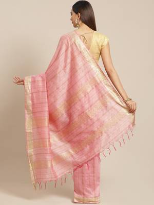 Pink Colored Dobby Handloom Saree with an unstitched Blouse Piece 2