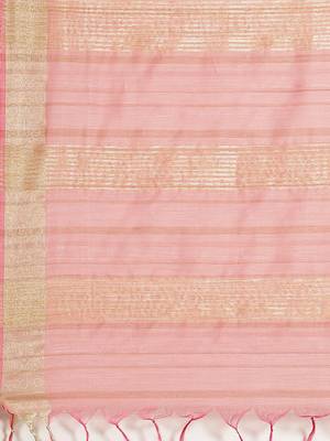 Pink Colored Dobby Handloom Saree with an unstitched Blouse Piece 4
