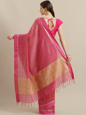 Pink Colored Dobby Handloom Saree with an unstitched Blouse Piece 2