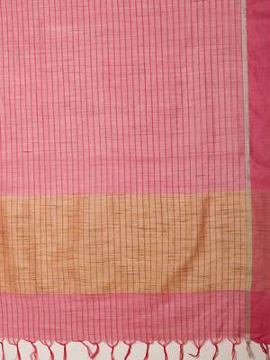 Pink Colored Dobby Handloom Saree with an unstitched Blouse Piece 4