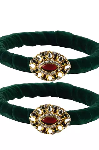 Brass And Acrylic Bangles Color-Dark Green