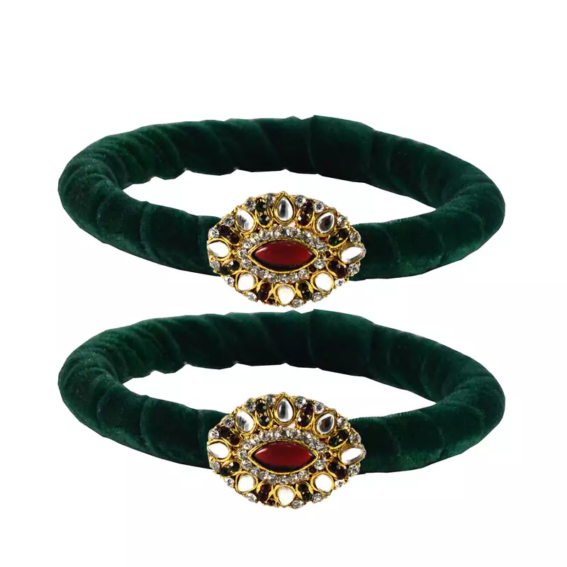 Brass And Acrylic Bangles Color-Dark Green