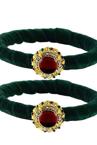 Brass And Acrylic Bangles Color-Dark Green