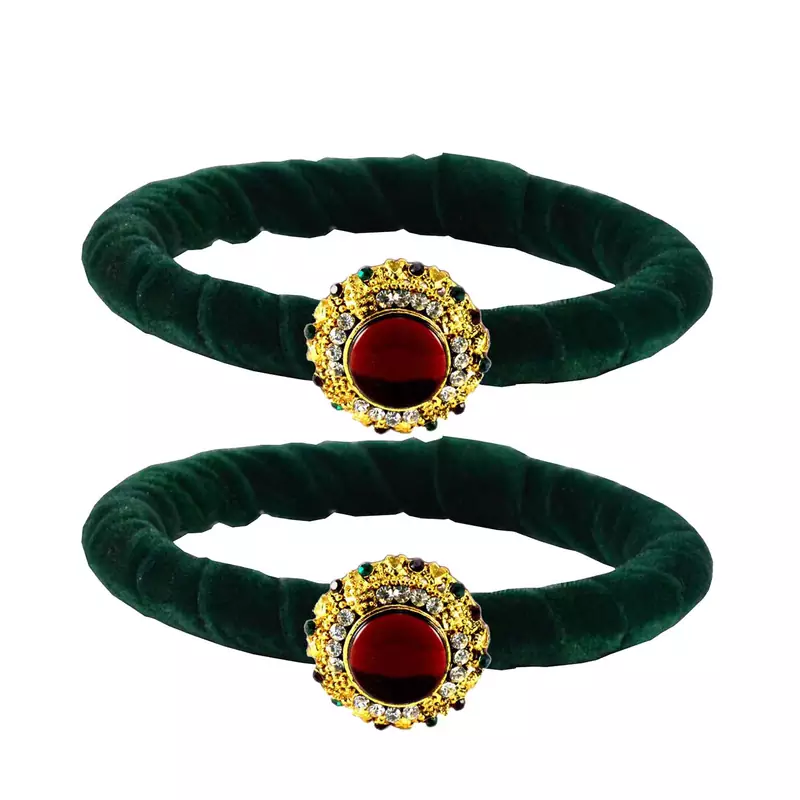 Brass And Acrylic Bangles Color-Dark Green