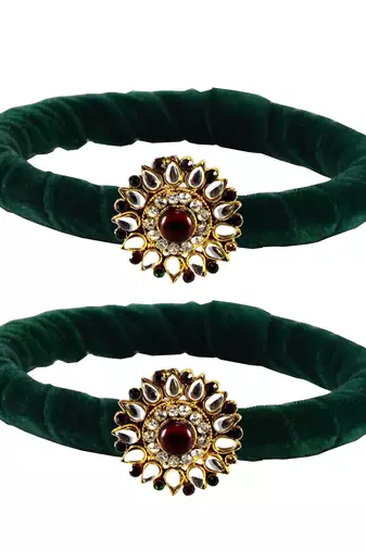 Brass And Acrylic Bangles Color-Dark Green