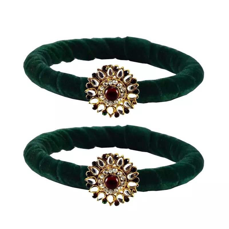 Brass And Acrylic Bangles Color-Dark Green