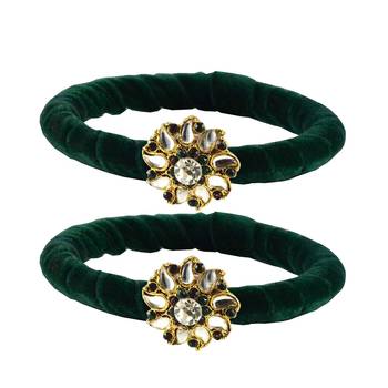 Brass And Acrylic Bangles Color-Dark Green 1