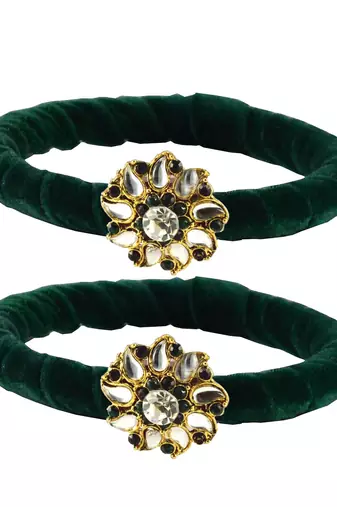 Brass And Acrylic Bangles Color-Dark Green