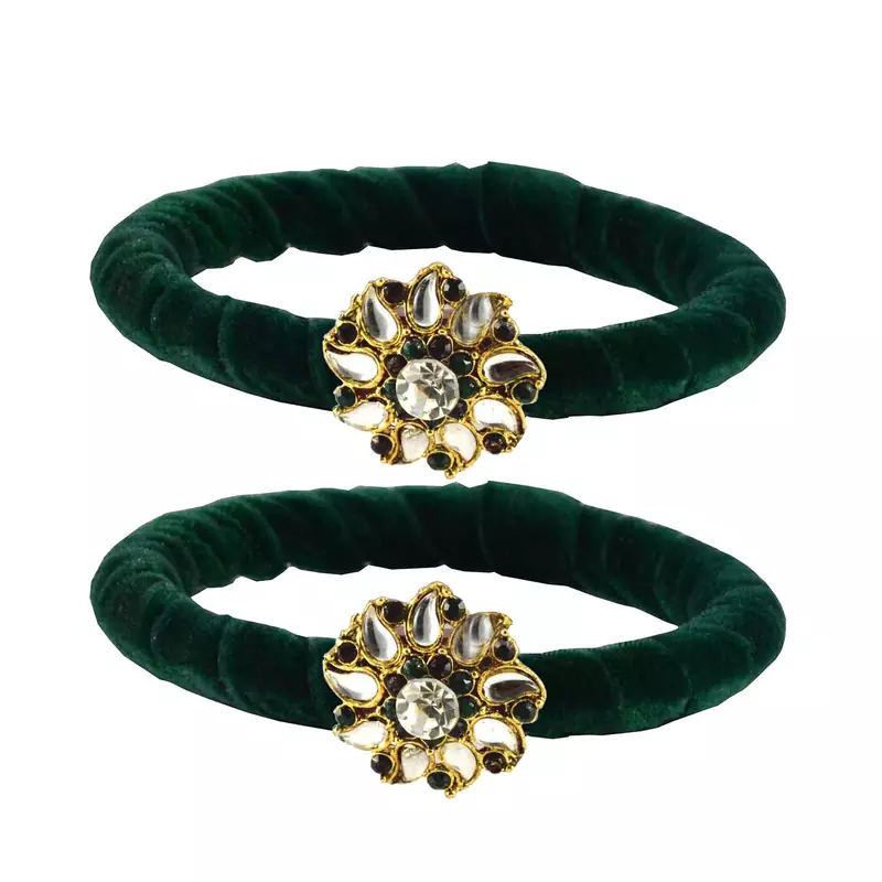 Brass And Acrylic Bangles Color-Dark Green