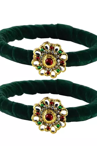 Brass And Acrylic Bangles Color-Dark Green