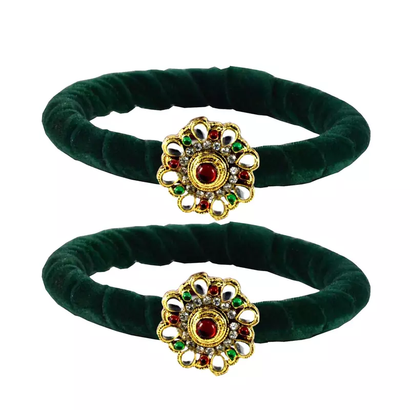 Brass And Acrylic Bangles Color-Dark Green