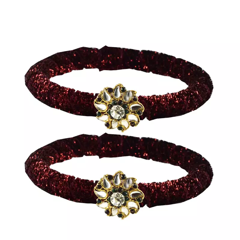 Brass And Acrylic Bangles Color-Maroon