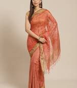 Peach Colored Dobby Handloom Saree with an unstitched Blouse Piece