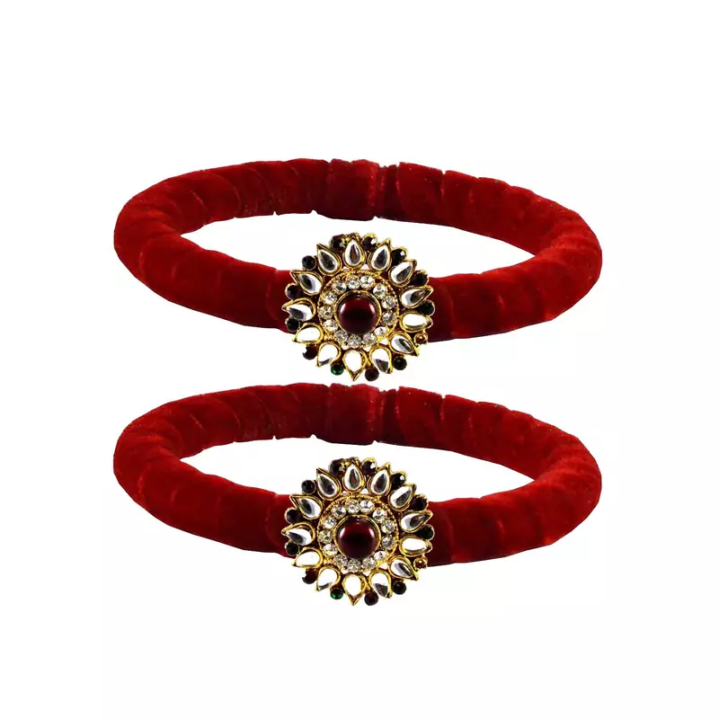 Brass And Acrylic Bangles Color-Red