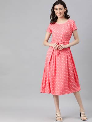 Peach woven viscose rayon short-dresses 1