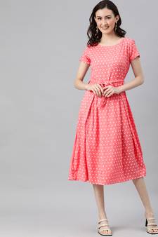 Peach woven viscose rayon short-dresses
