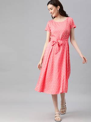 Peach woven viscose rayon short-dresses 4