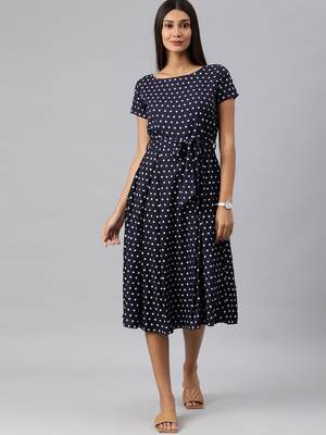 Navy-blue woven viscose rayon short-dresses 1
