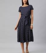 Navy-blue woven viscose rayon short-dresses