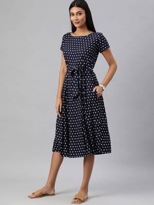 Navy-blue woven viscose rayon short-dresses 2