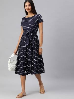 Navy-blue woven viscose rayon short-dresses 4