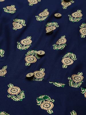 Navy-blue woven viscose rayon long-dresses 5