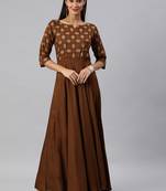 Brown woven viscose rayon long-dresses