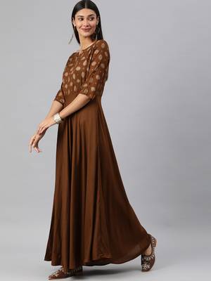 Brown woven viscose rayon long-dresses 2