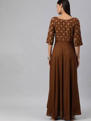 Brown woven viscose rayon long-dresses 3