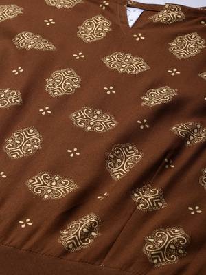 Brown woven viscose rayon long-dresses 5