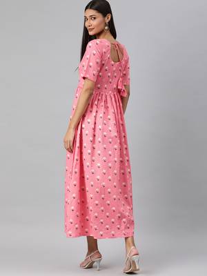 Pink woven cotton long-dresses 3
