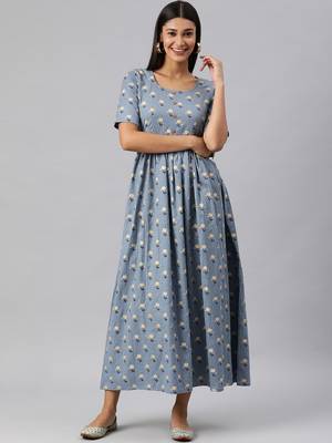 Grey woven cotton long-dresses 1