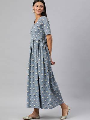 Grey woven cotton long-dresses 2