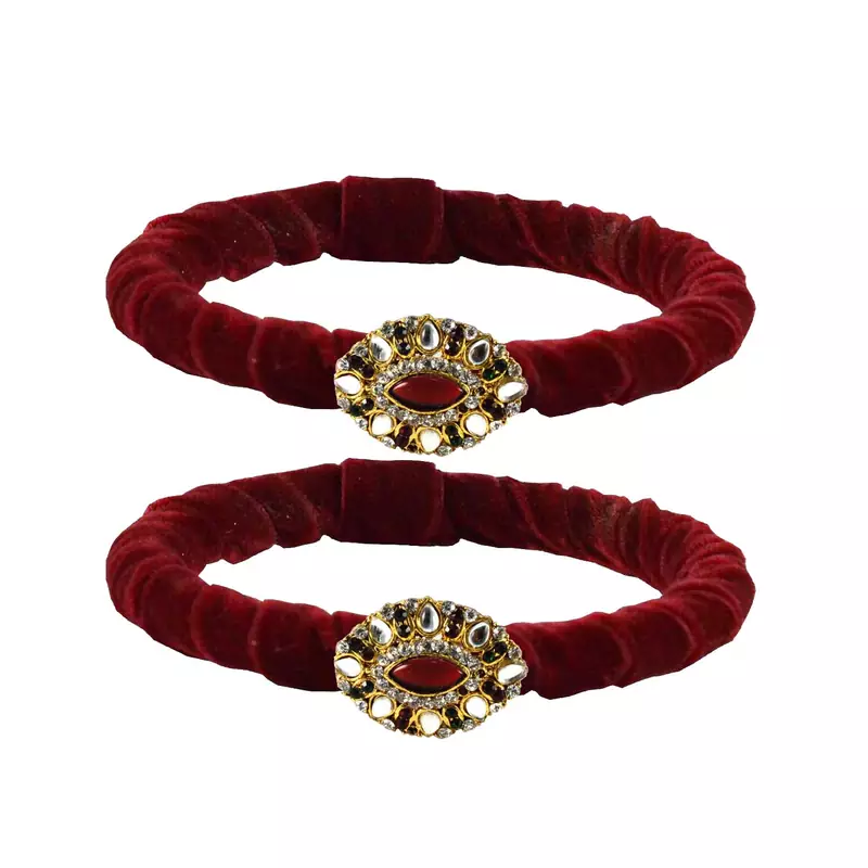 Brass And Acrylic Bangles Color-Dark Red