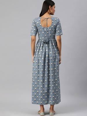Grey woven cotton long-dresses 3