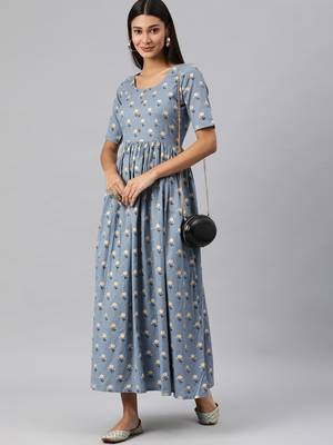 Grey woven cotton long-dresses 4