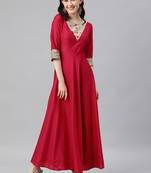Red woven cotton long-dresses