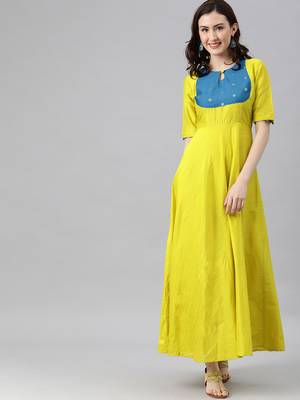 Lemon woven cotton long-dresses 1