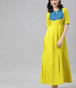 Lemon woven cotton long-dresses
