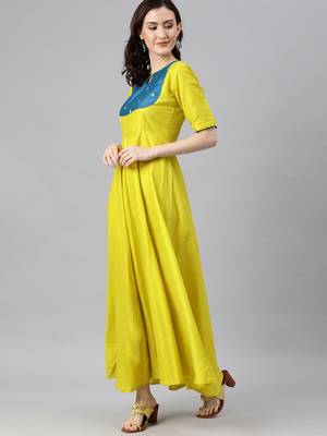 Lemon woven cotton long-dresses 2