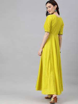 Lemon woven cotton long-dresses 3