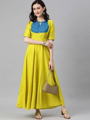 Lemon woven cotton long-dresses 4