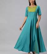 Turquoise woven cotton long-dresses
