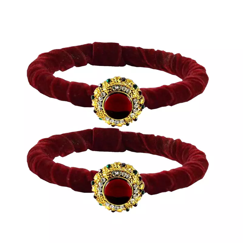 Brass And Acrylic Bangles Color-Dark Red