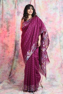 Red woven blended cotton saree  1