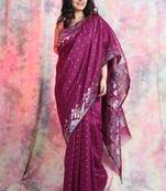 Red woven blended cotton saree 