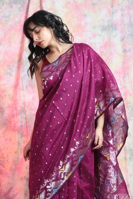 Red woven blended cotton saree  2
