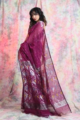 Red woven blended cotton saree  3